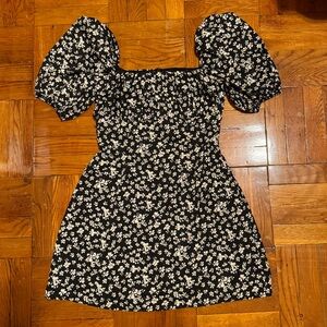 Missguided Milkmaid Skater Dress in Black Floral Print